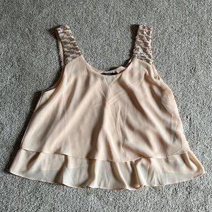 Dressy flounce sequin cropped tank top